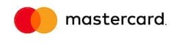 The Mastercard logo features two overlapping circles, one red and one orange, with "mastercard" written in lowercase black font to the right.