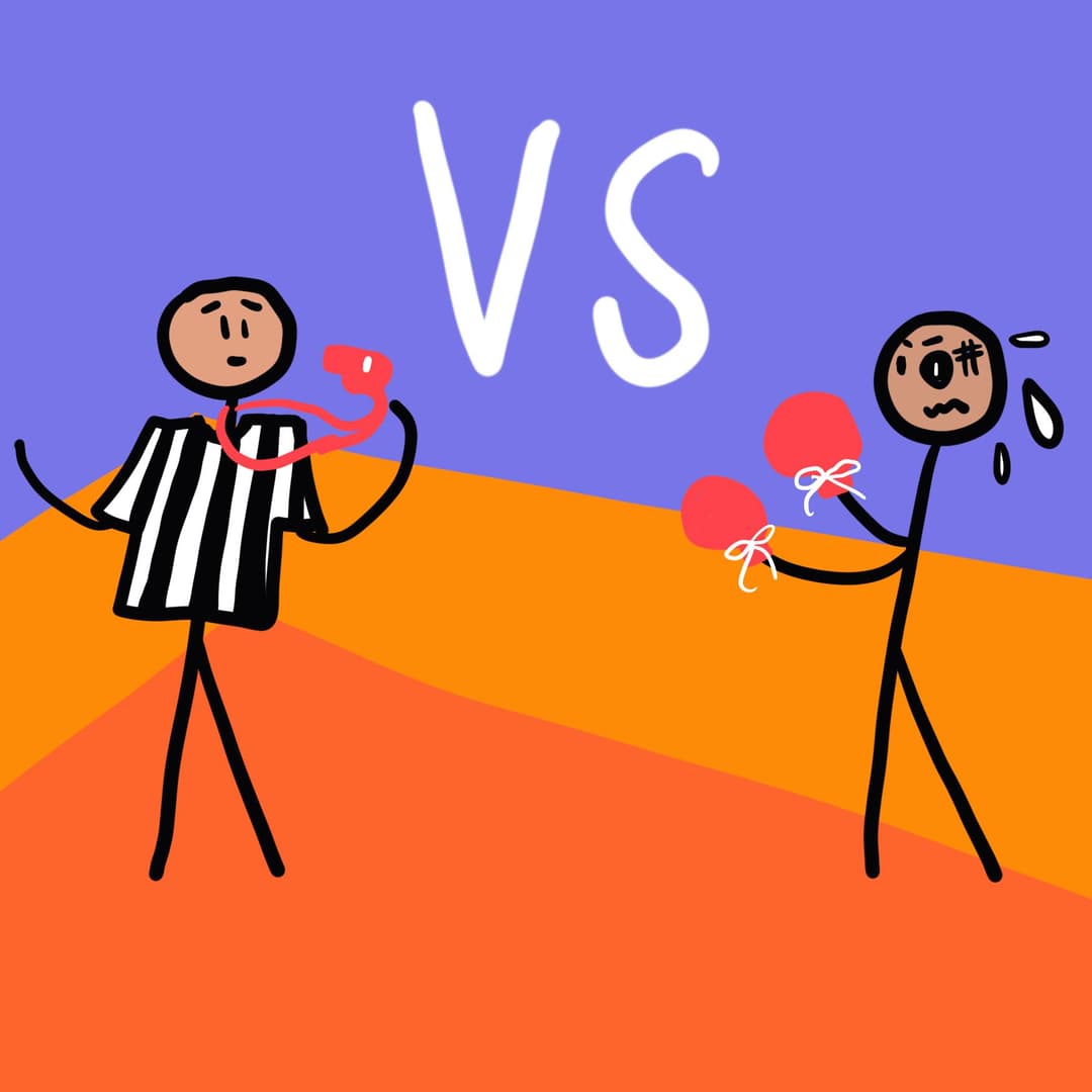A referee and a boxer