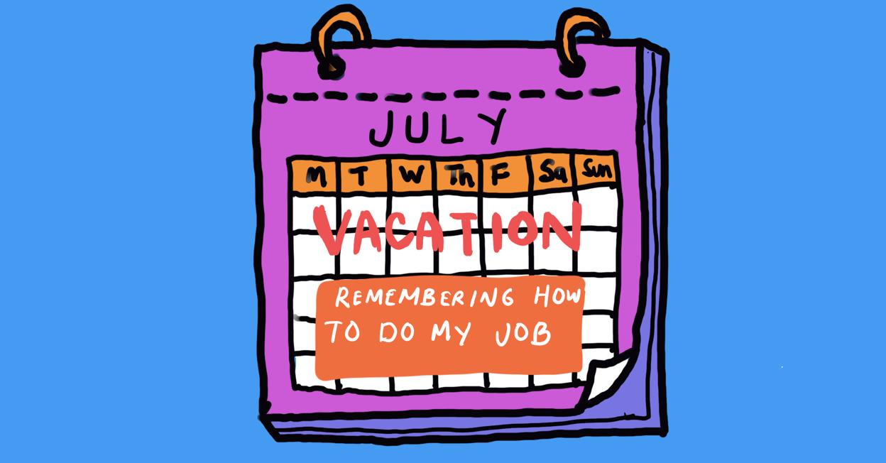 A purple calendar on a blue background. The first two weeks of the month are labelled 